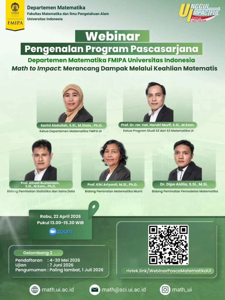 Ingin mengenal lebih dekat Program Pascasarjana Departemen Matematika FMIPA UIYuk hadir pada ✨️
